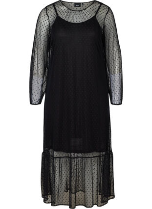Pitkä läpikuultava mekko pilkuilla, Black, Packshot image number 0