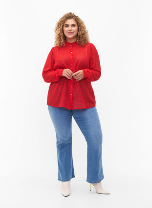 Paitapusero, jossa on röyhelöitä ja kuvioitu koostumus, Tango Red, Model image number 2