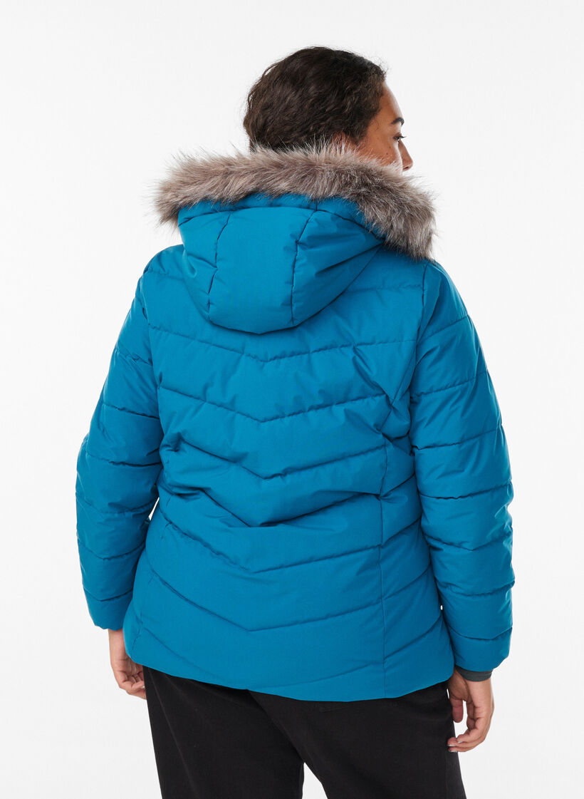 Lyhyt toppatakki hupulla, Sininen, Model image number 2
