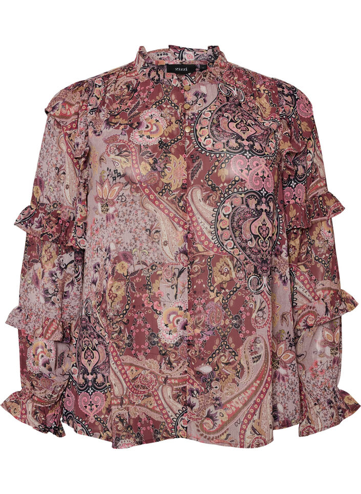 Pusero paisley-kuviolla ja r&ouml;yhel&ouml;yksityiskohdilla, Violetti, Packshot image number 0