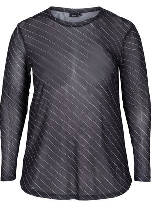 Kuosillinen pusero mesh-kankaasta, Black AOP, Packshot image number 0