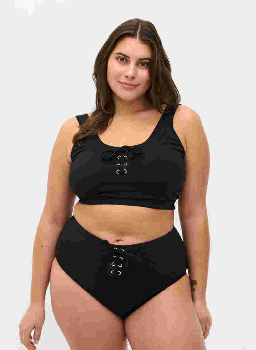 Korkeavyötäröinen bikinialaosa nyörillä, Black, Model image number 0