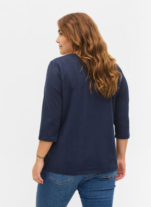Puuvillainen perus t-paita 3/4-hihoilla, Navy Blazer, Model image number 1