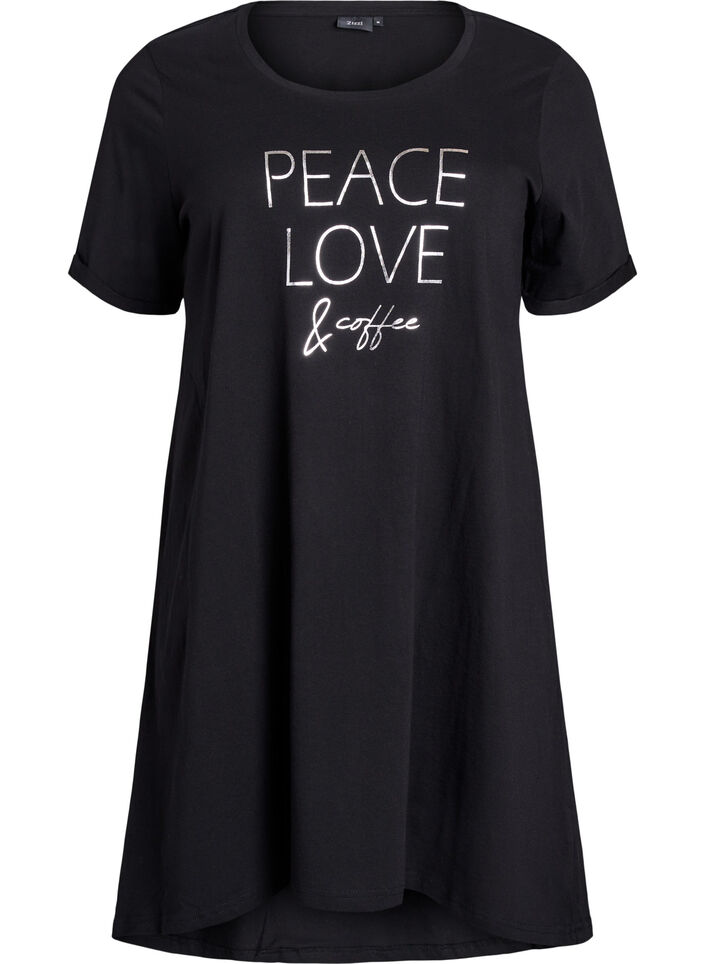 Lyhythihainen yöpaita luomupuuvillaa, Musta, Packshot image number 0