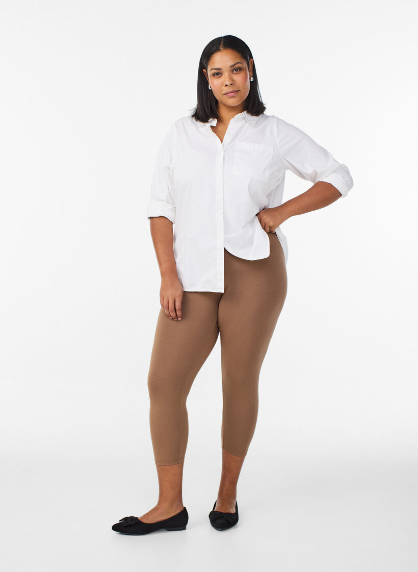 3/4-pituiset viskoosileggingsit, Ruskea, Model image number 1