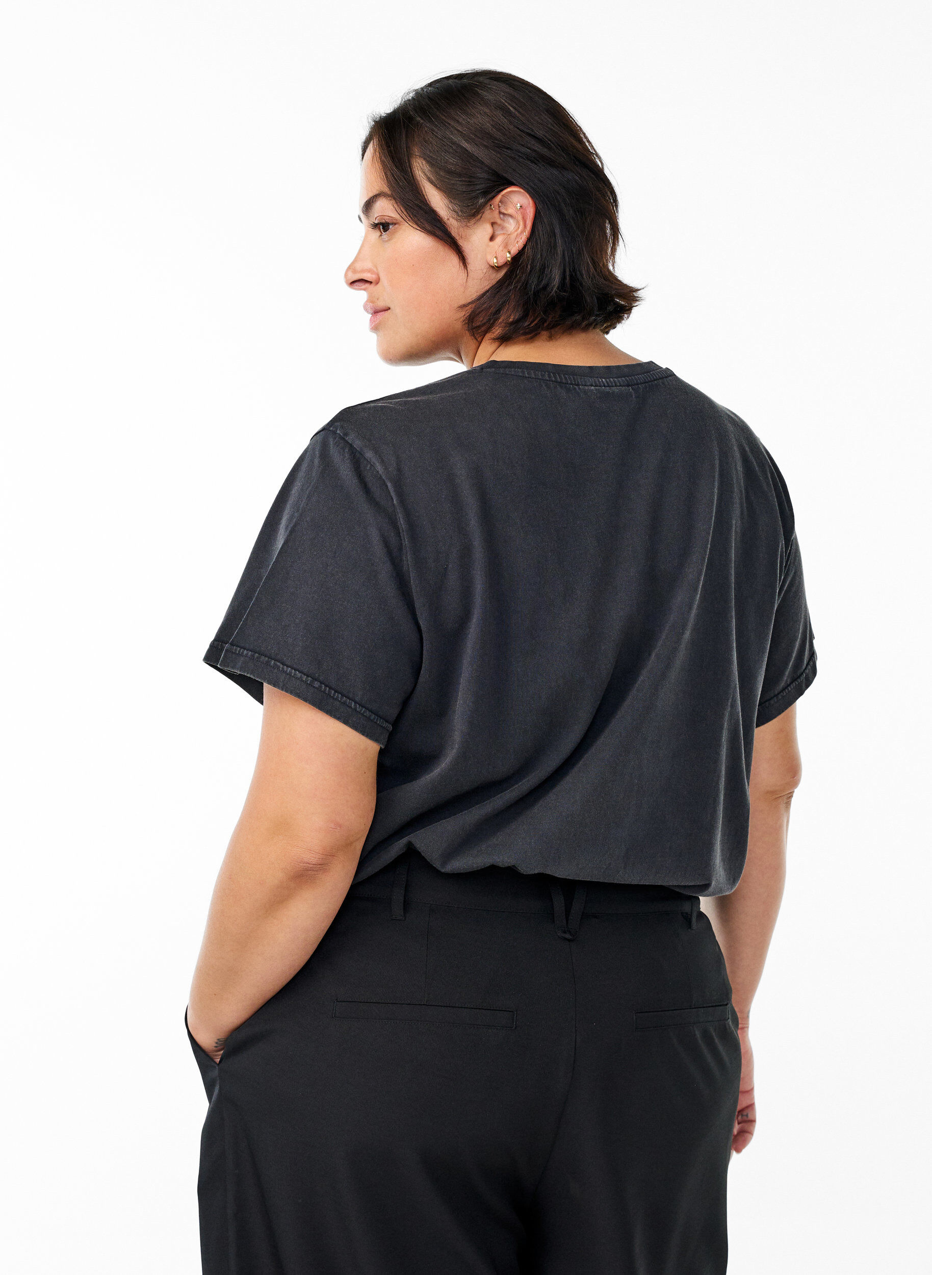 Zizzi Luomupuuvillainen T-paita strassikivill&auml; ja perhoskuviolla, Harmaa, Model image number 2