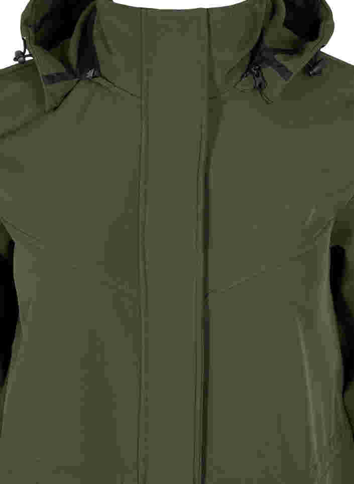 Pitkä hupullinen softshell-takki, Forest Night Solid, Packshot image number 2