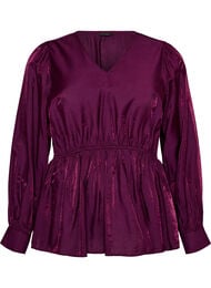 Kiilt&auml;v&auml; viskoosipusero peplum-efektill&auml;, Violetti