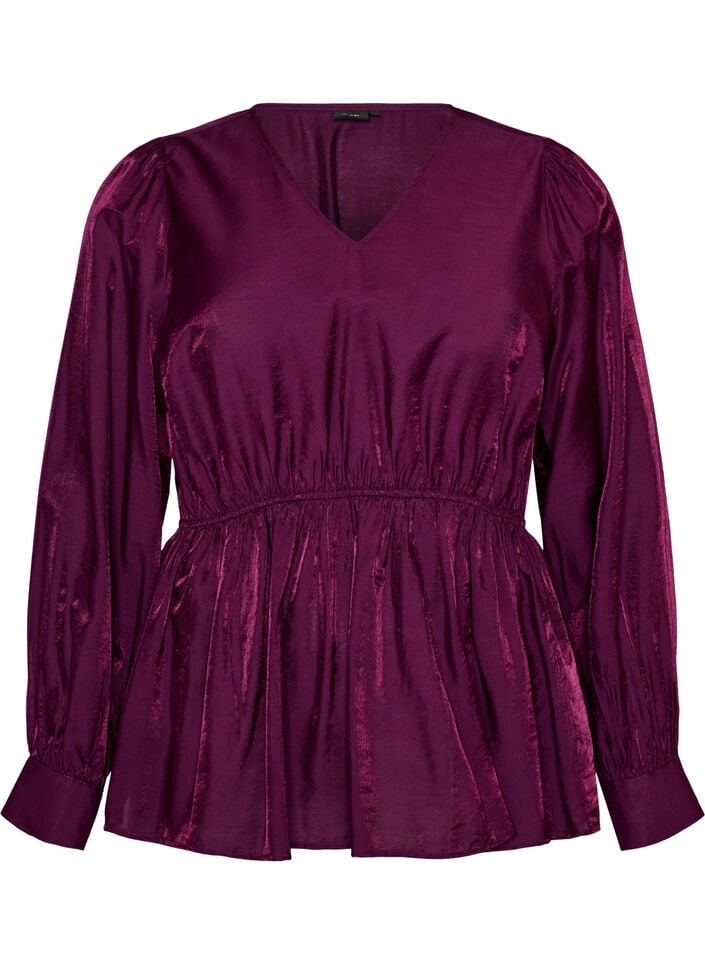 Kiilt&auml;v&auml; viskoosipusero peplum-efektill&auml;, Violetti, Packshot image number 0