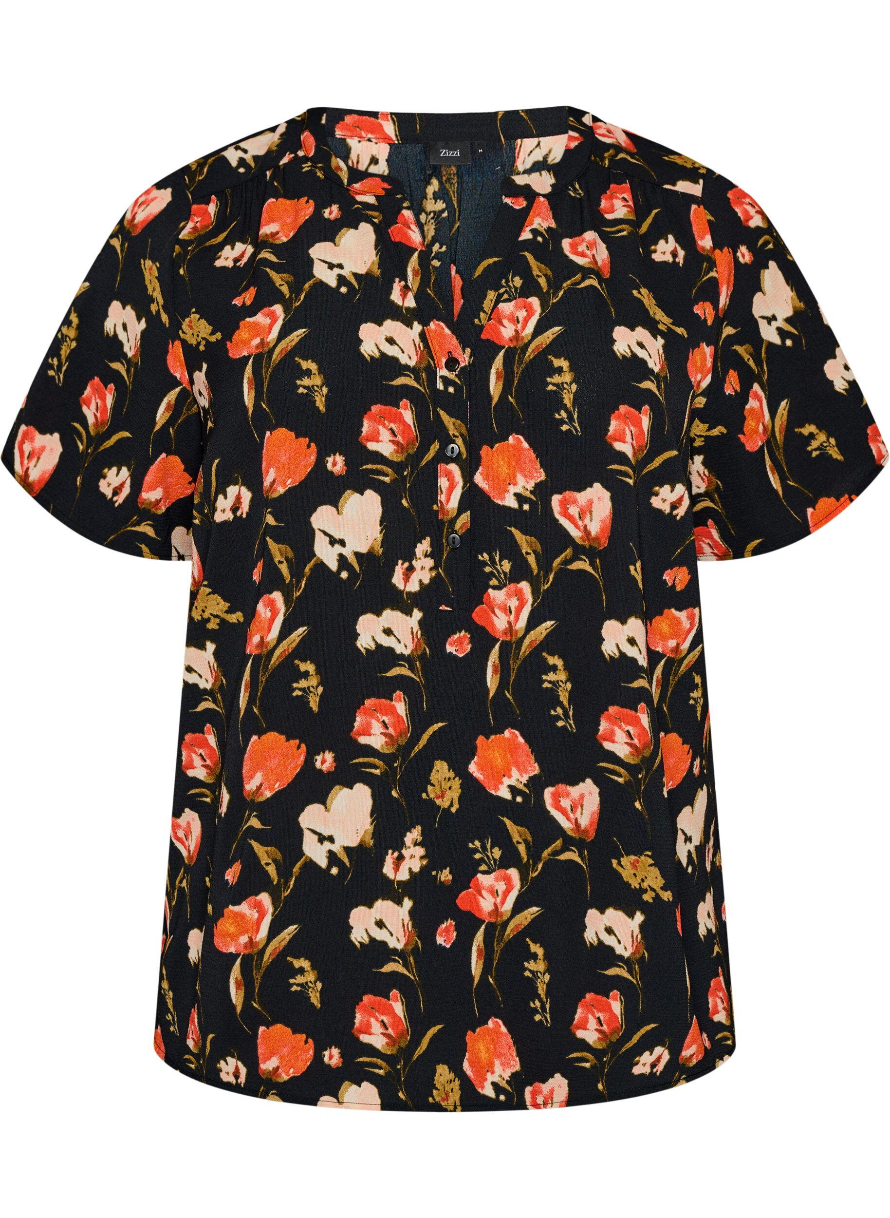 Zizzi Pusero lyhyill&auml; hihoilla ja v-p&auml;&auml;ntiell&auml;, Musta, Packshot image number 0