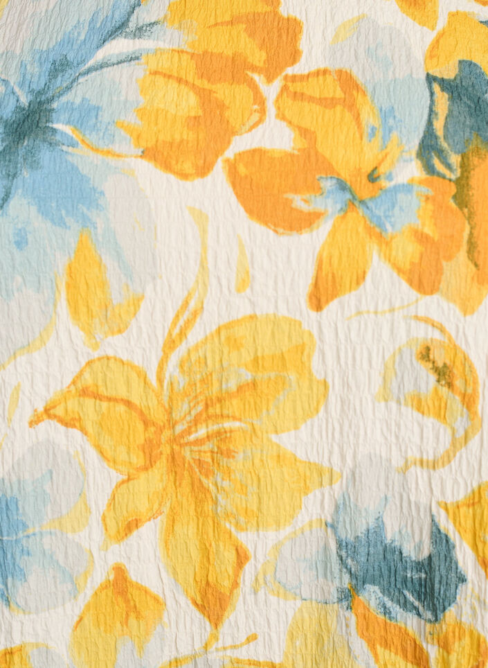 Lyhyt mekko, jossa on ryppyinen pinta ja lyhyet hihat, Keltainen, Packshot image number 2