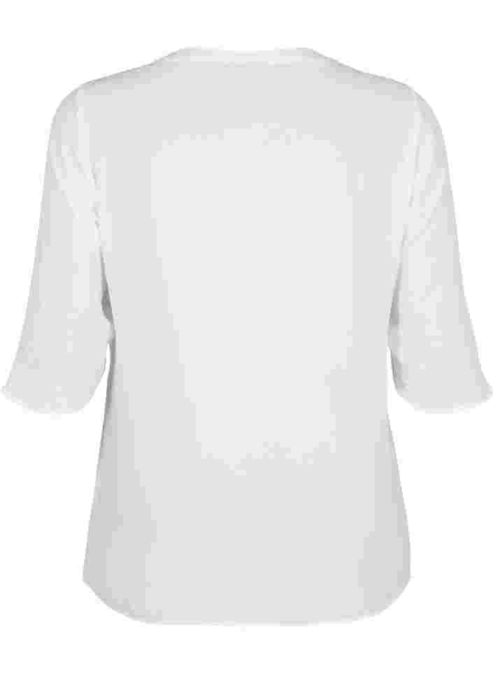 Pusero 3/4-hihoilla ja v-pääntiellä, Bright White, Packshot image number 1