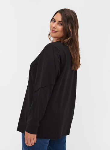 Pitkähihainen pusero koristeellisilla ompeleilla, Black, Model image number 1
