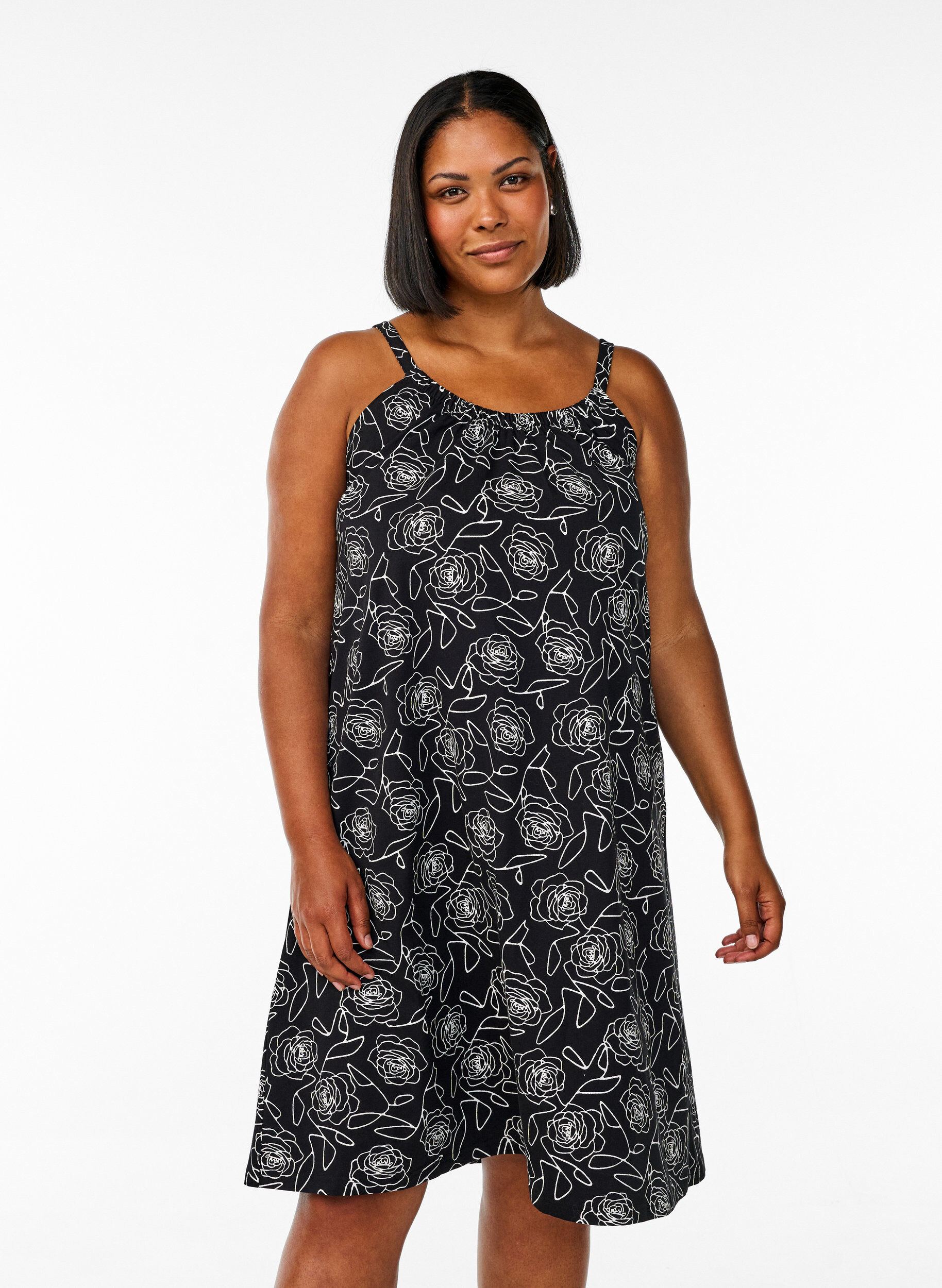 ZizziMidipituinen olkainmekko luomupuuvillaa, Musta, Model image number 0
