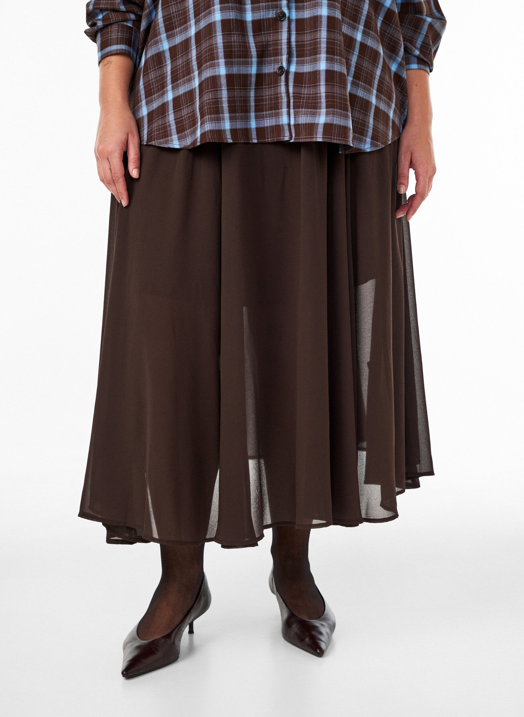 ZizziA-linjainen midihame, Ruskea, Model image number 2