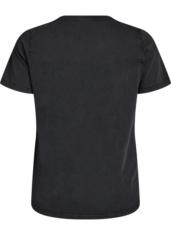 Luomupuuvillainen T-paita rockprintill&auml;, Musta, Packshot image number 1