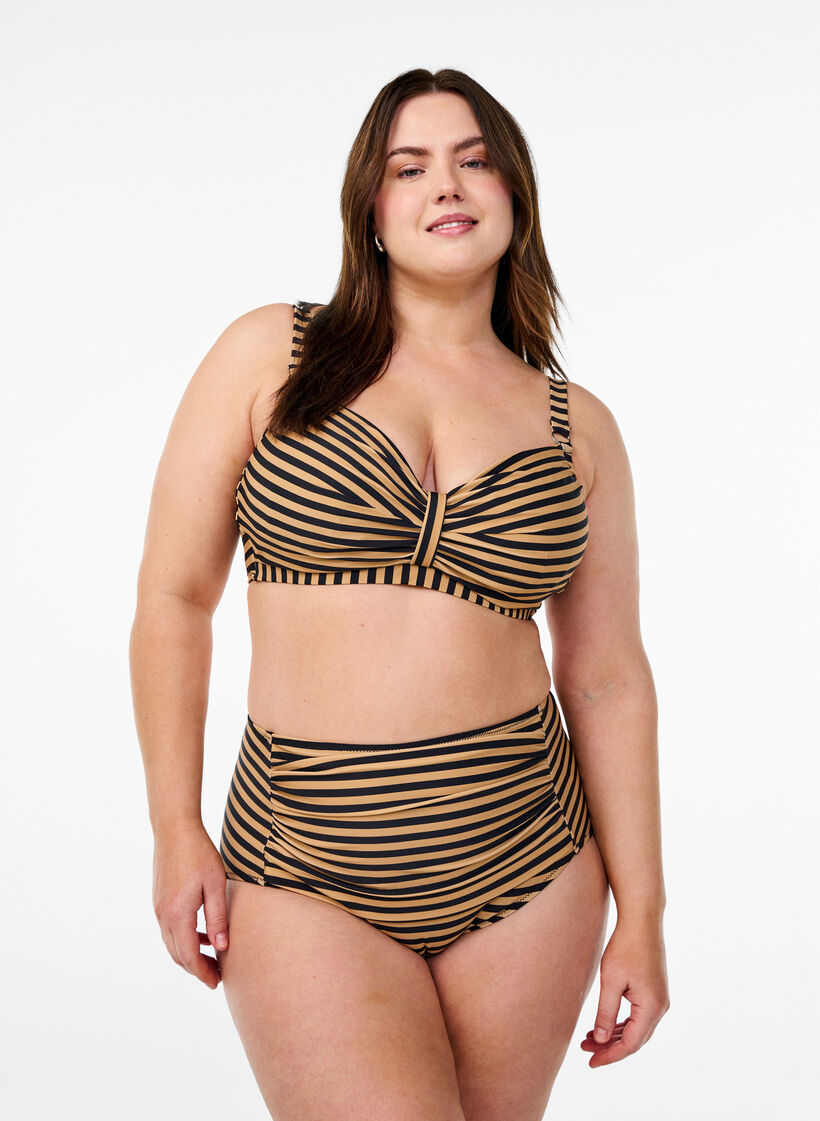 Korkeavy&ouml;t&auml;r&ouml;iset raidalliset bikinialaosat, Ruskea, Model image number 0