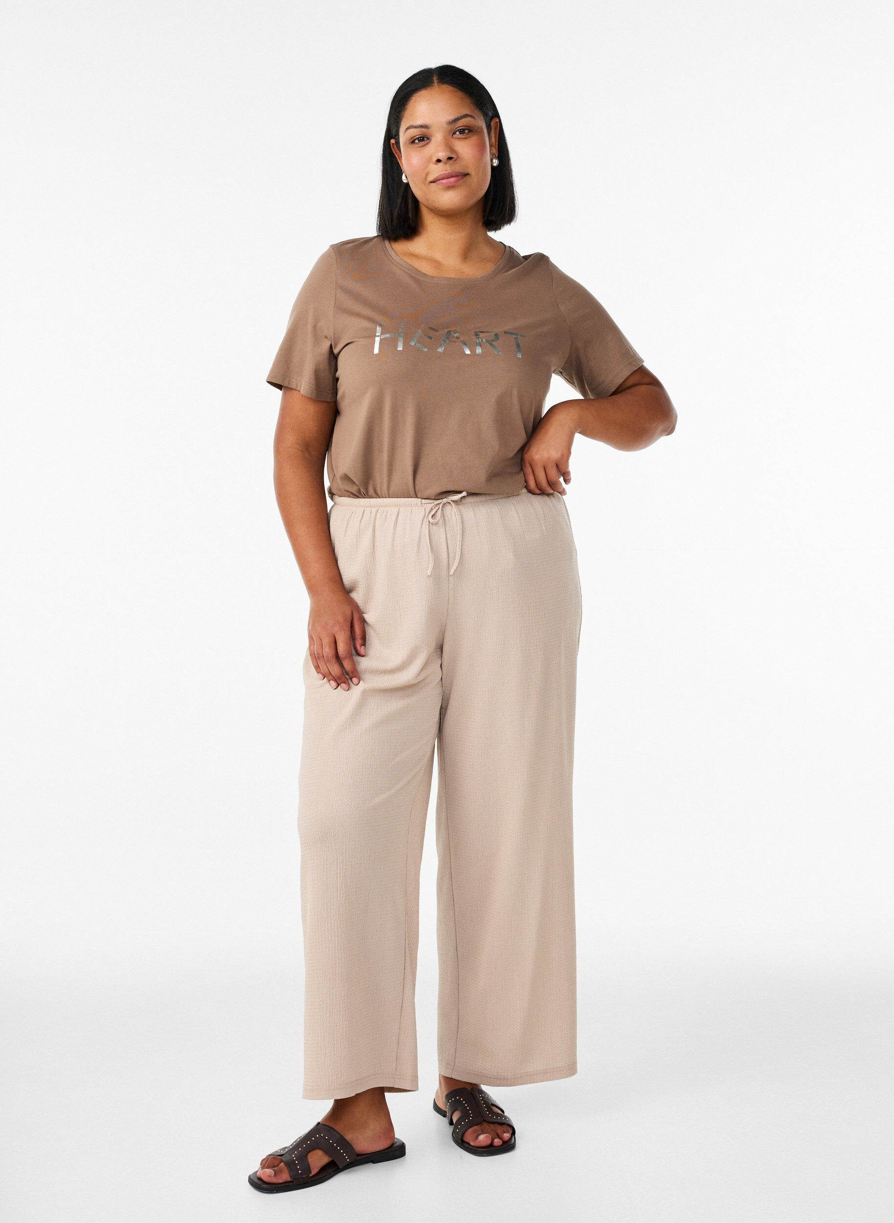 Zizzi T-paita printill&auml;, Ruskea, Model image number 1