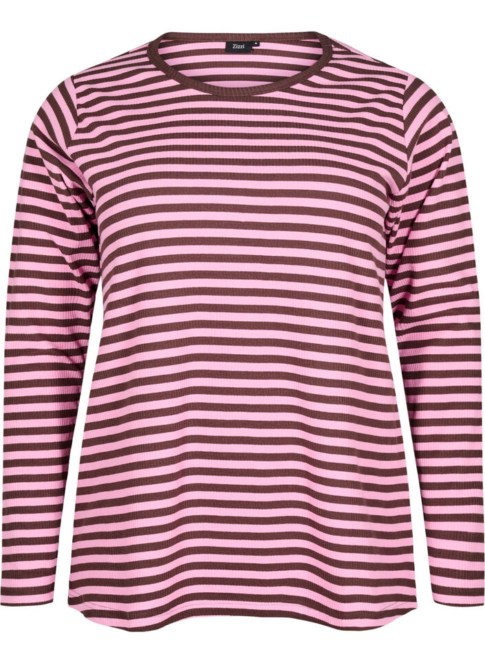 Raidallinen pusero pitkill&auml; hihoilla, Vaaleanpunainen, Packshot image number 0