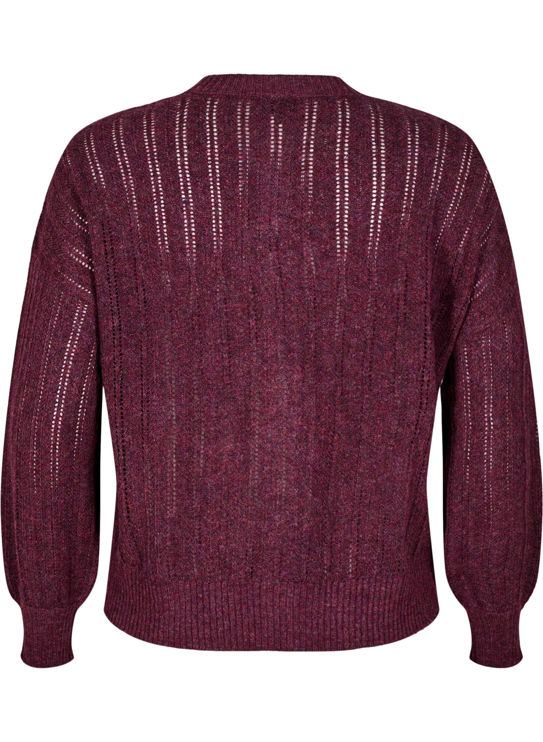 ZizziNeulottu neuletakki rei'itetyll&auml; kuviolla, Tumma Bordeaux, Packshot image number 1