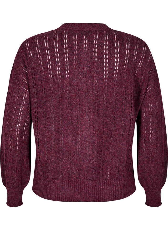 Neulottu neuletakki rei'itetyll&auml; kuviolla, Tumma Bordeaux, Packshot image number 1