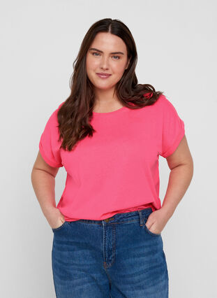 Neonvärinen t-paita puuvillasta, Neon Pink, Model image number 0