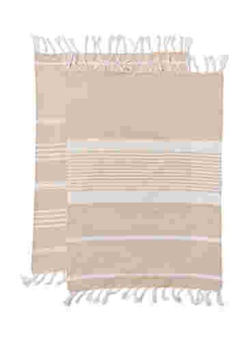 2 kpl raidallisia pyyhkeitä hapsuilla, 2-Pack Beige, Packshot image number 1