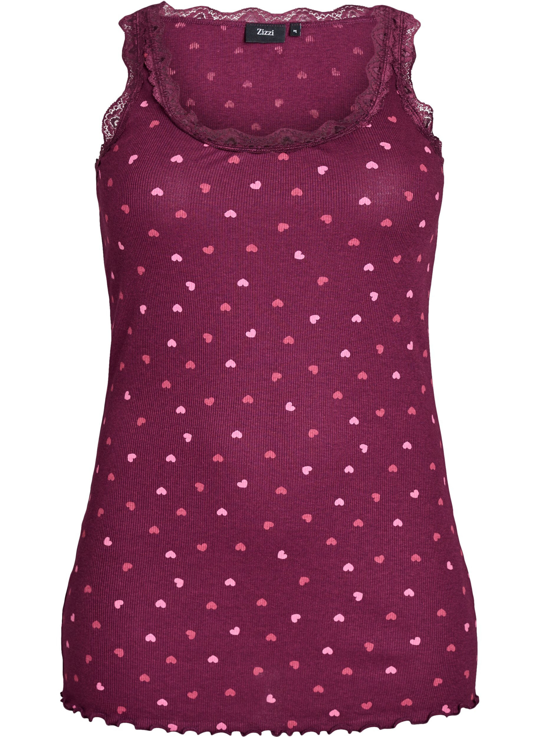 ZizziToppi, jossa on painatus ja pitsireunus, Tumma Bordeaux, Packshot image number 0