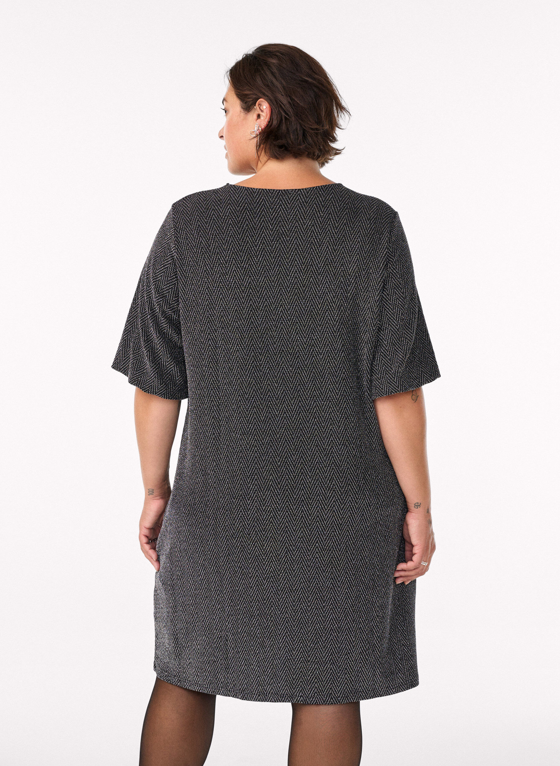 Zizzi Lyhyt mekko kimallekuviolla, Musta, Model image number 2