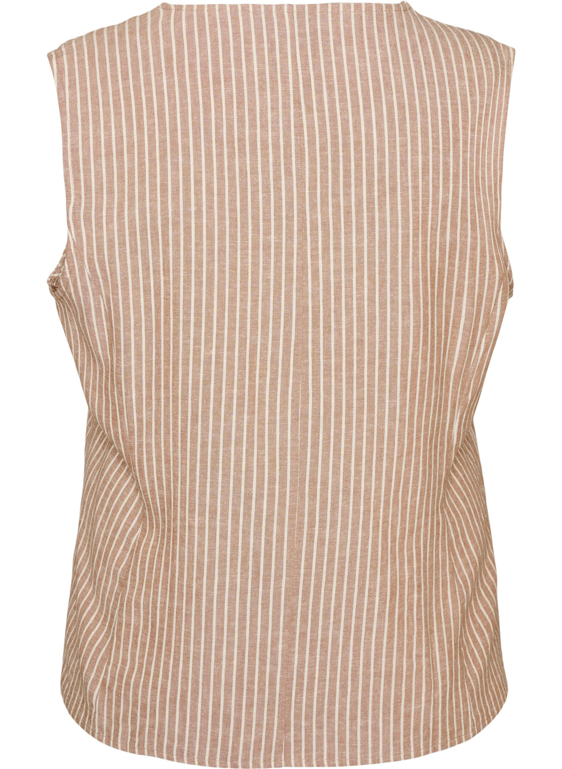 ZizziRaidallinen liivi pellavaa ja viskoosia, Beige, Packshot image number 1