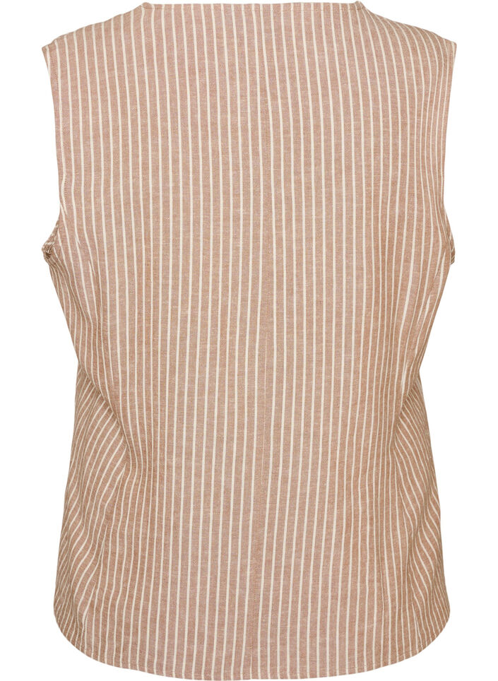 Raidallinen liivi pellavaa ja viskoosia, Beige, Packshot image number 1