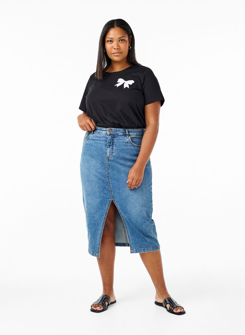 Puuvillainen T-paita rusetilla, Black W. White, Model image number 2