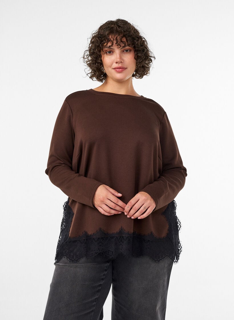 Jersey-pusero pitsisomisteilla, Ruskea, Model image number 0