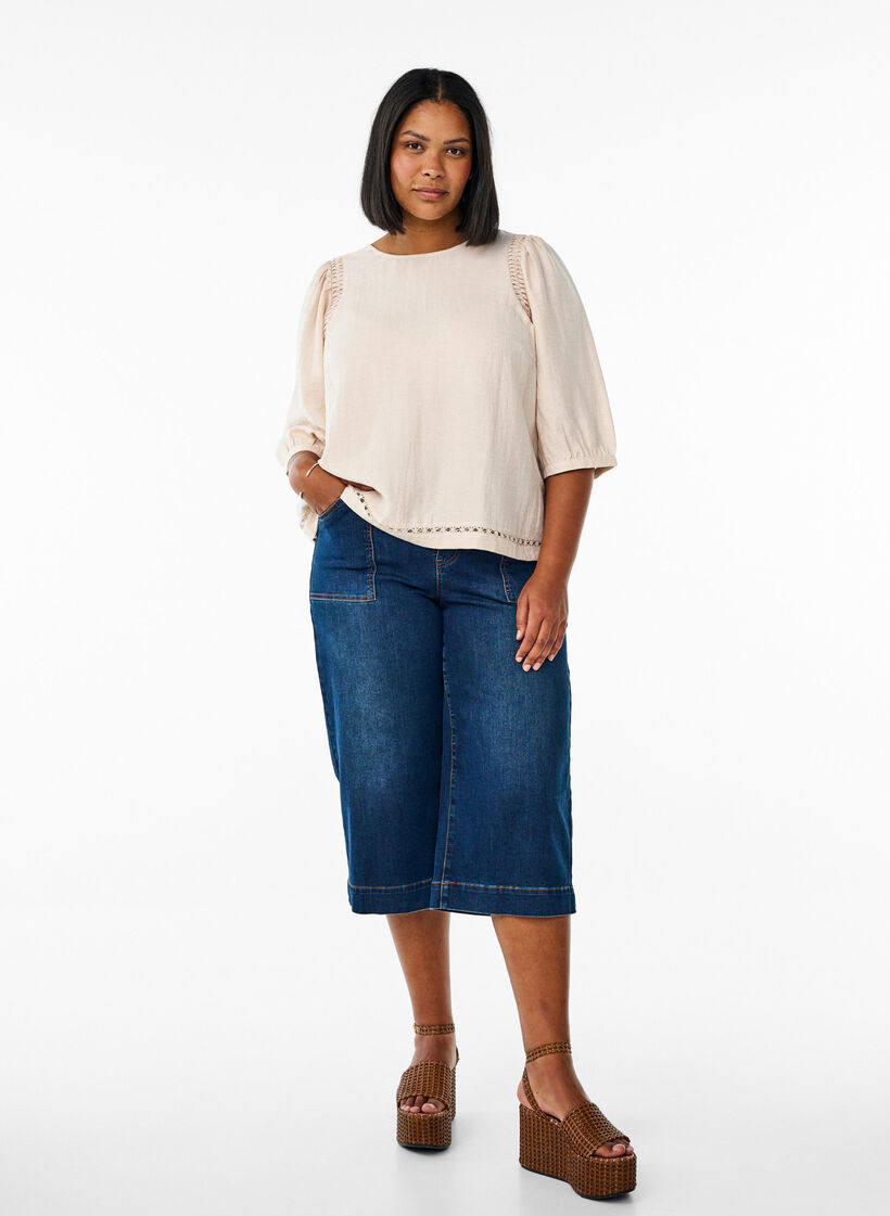 Viskoosiseospusero pellavalla ja rypytetyillä olkapäillä, Oranssi, Model image number 1