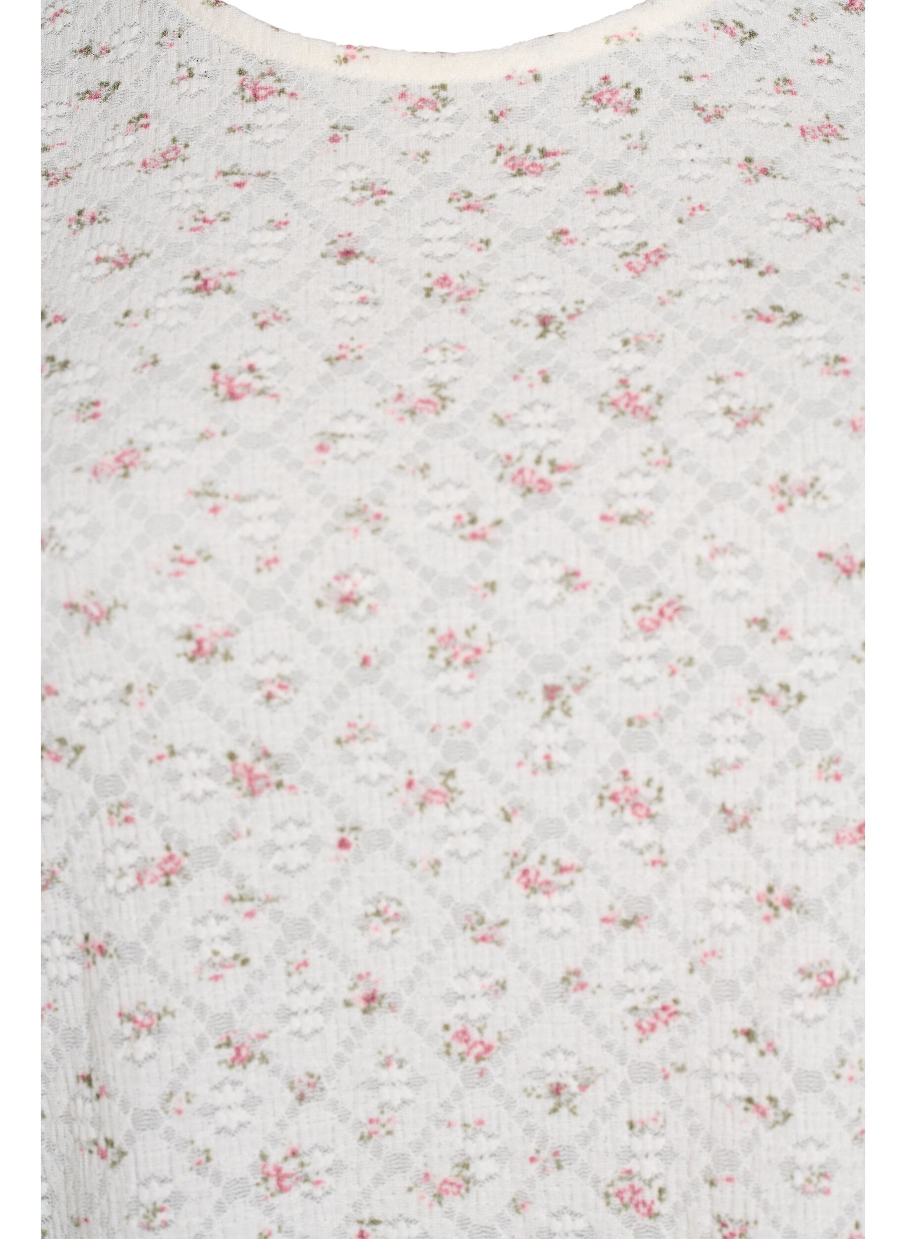 Zizzi Lyhythihainen trikoopusero, jossa on kukkakuvio, Valkoinen, Packshot image number 2