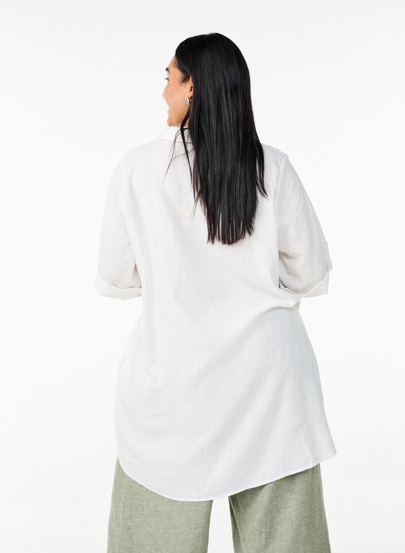 A-mallinen tunika pellavaa ja viskoosia, Valkoinen, Model image number 2