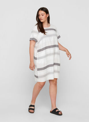 Raidallinen mekko lyhyillä hihoilla, White Stripe, Model image number 2