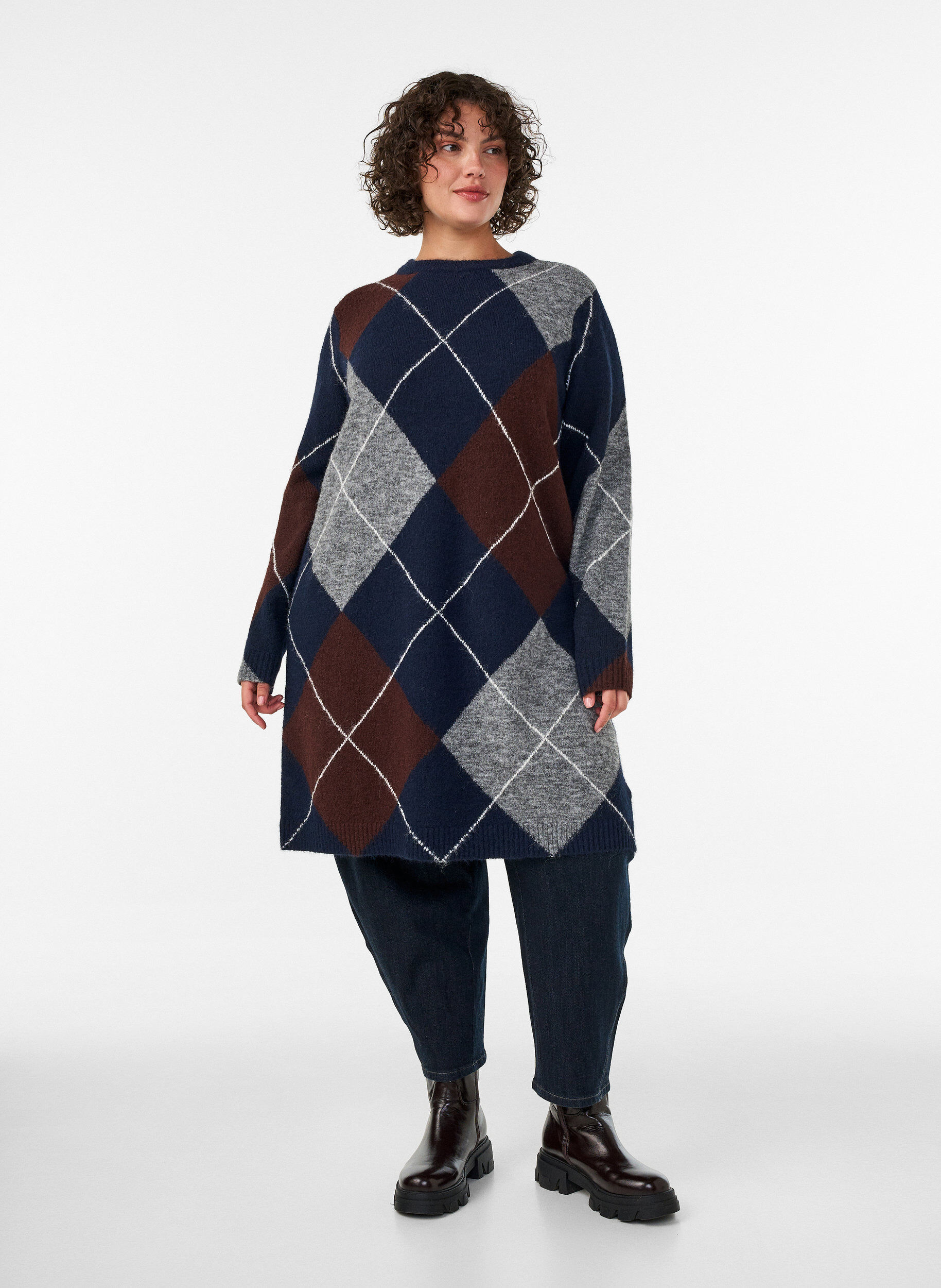 ZizziNeulemekko suurilla ruutukuviolla, Sininen, Model image number 1