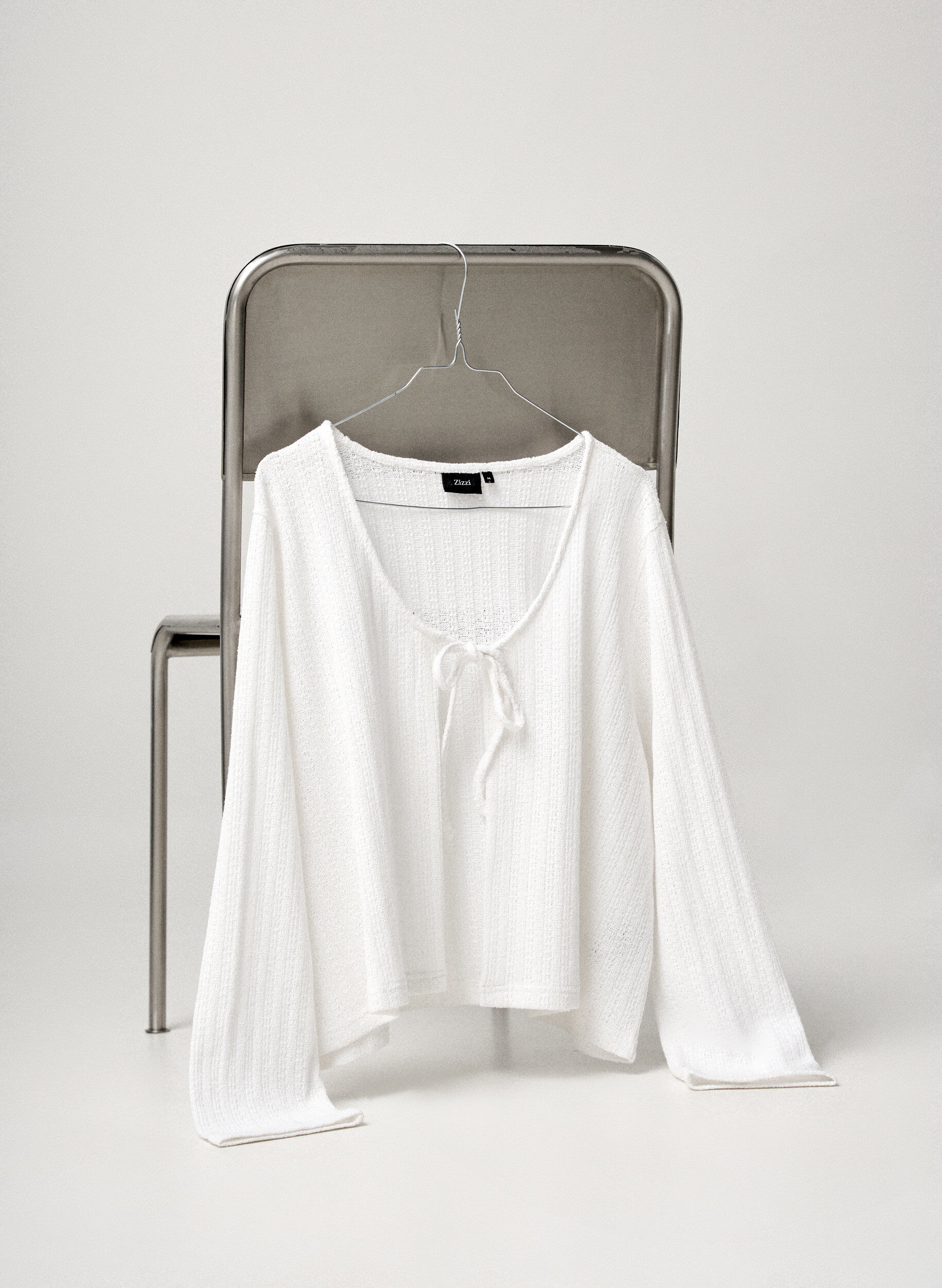 Zizzi Neuletakki tekstuurilla ja solmittavalla etuosalla, Valkoinen, Image image number 0