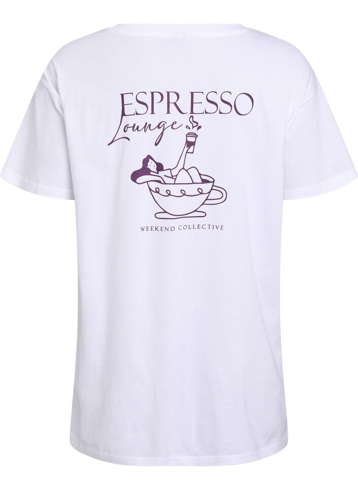 Pitk&auml; y&ouml;-T-paita luomupuuvillasta printill&auml;, Valkoinen, Packshot image number 1