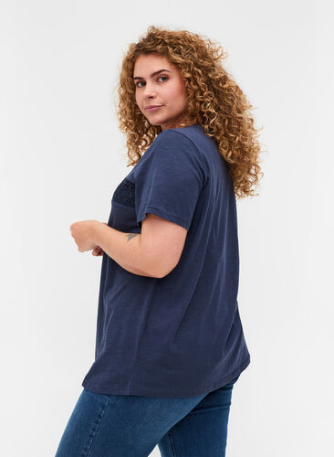 Puuvillainen t-paita pitsillä, Blue Nights, Model image number 1