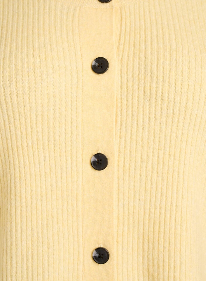 Ribbineuloksesta valmistettu neuletakki napeilla, Keltainen, Packshot