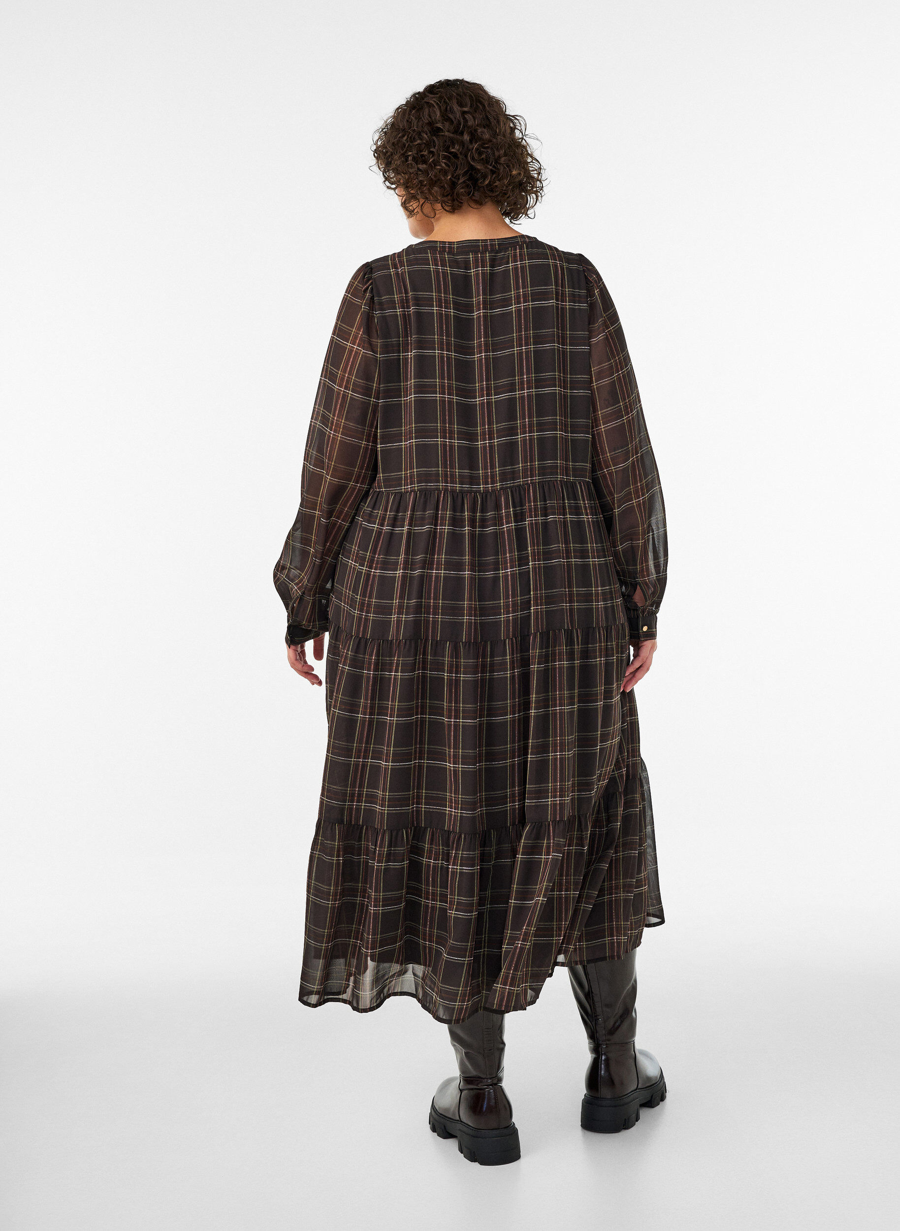 ZizziRuudullinen midimekko kerroshelmalla, Ruskea, Model image number 1