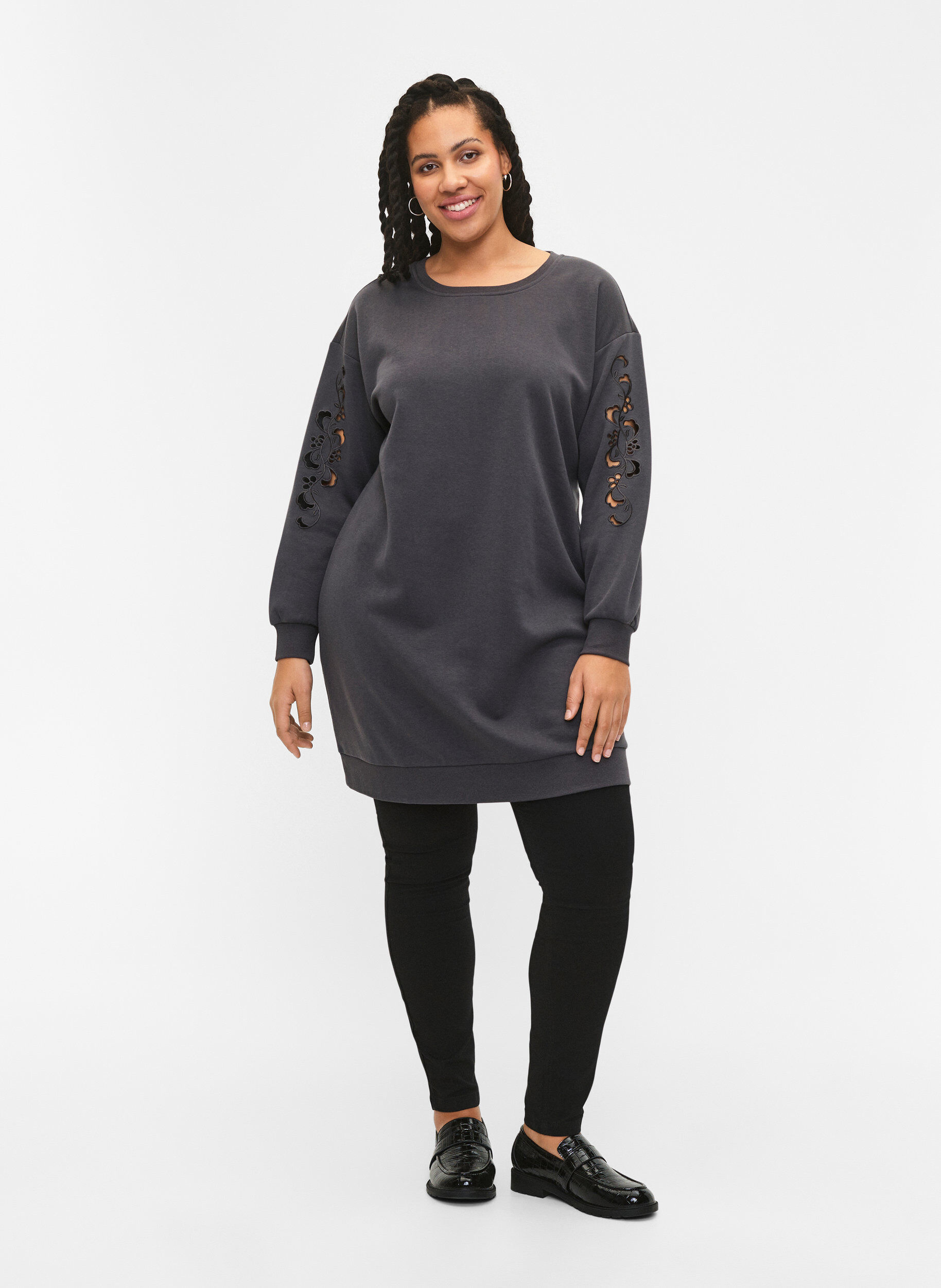 ZizziKirjailtu collegemekko, Dark Grey, Model image number 2