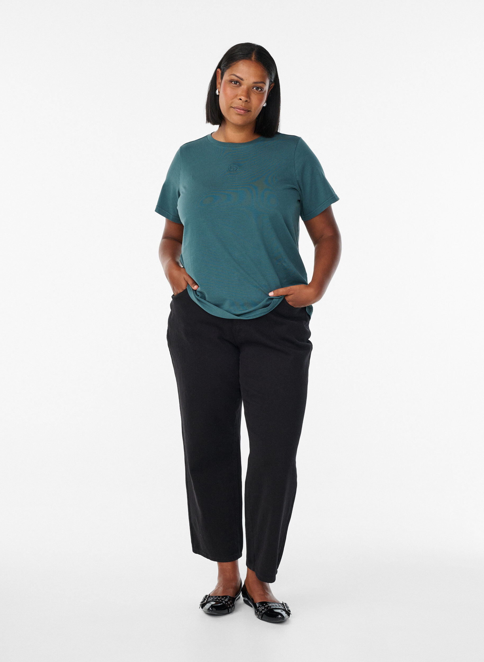 Zizzi T-paita pestyll&auml; lookilla orgaanista puuvillaa, Sininen, Model image number 1