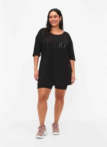 Puuvillainen oversize t-paita painatuksella, Black GOOD, Model image number 2