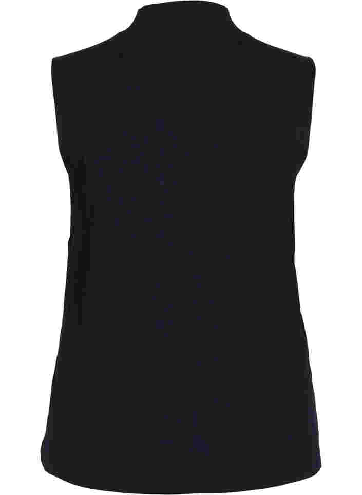 Puuvillainen ribattu toppi  korkealla kauluksella, Black, Packshot image number 1