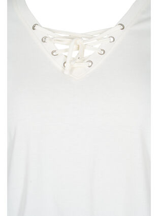 T-paita ekologista puuvillaa nyöriyksityiskohdalla, Warm Off-white, Packshot image number 2