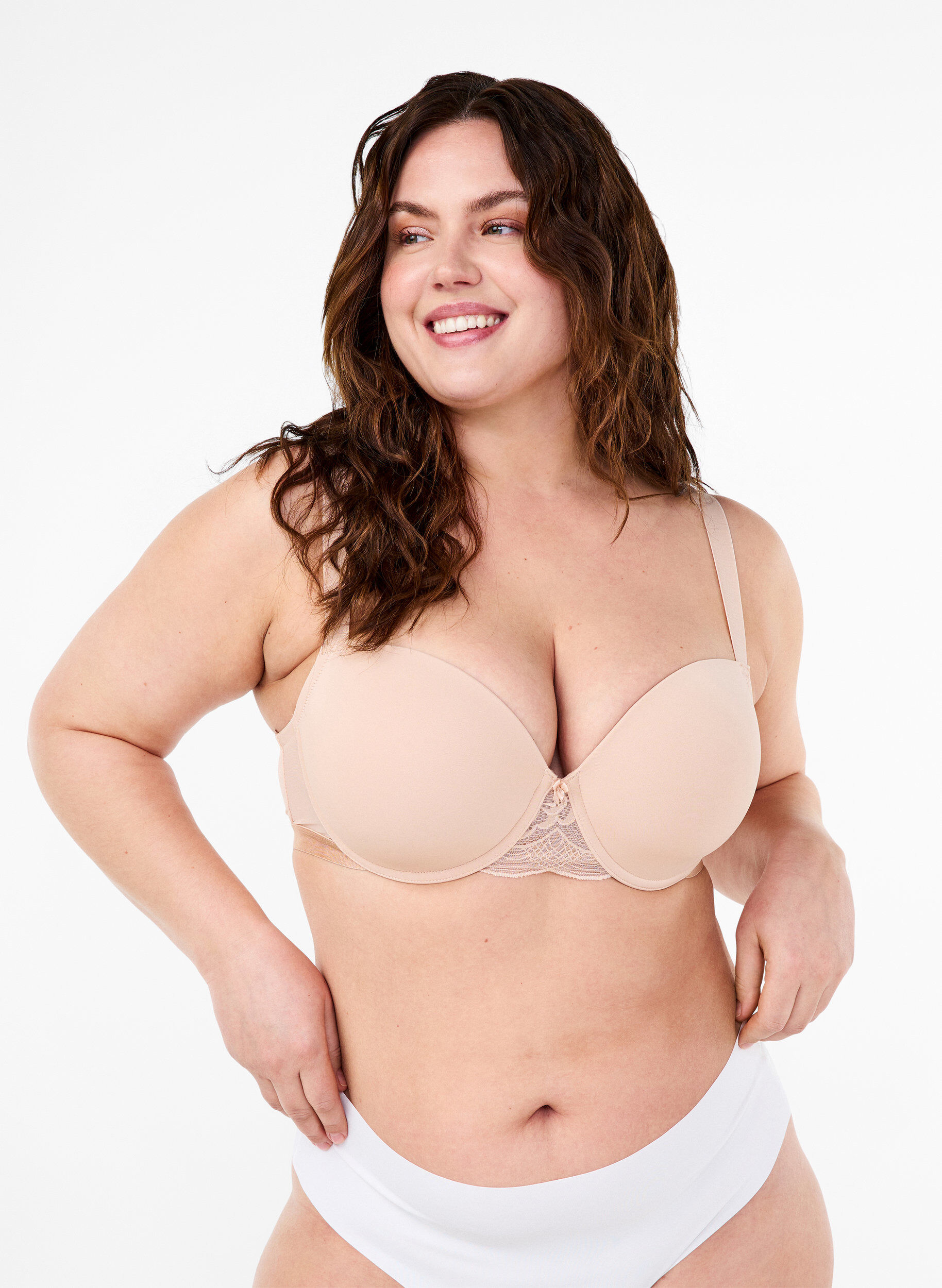 Zizzi Muotoiltu rintaliivi meshill&auml;, Beige, Model image number 4