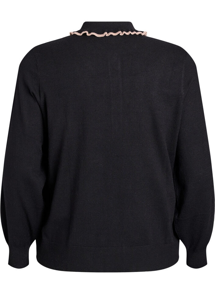 Neulepusero röyhelöisellä poolokauluksella, Musta, Packshot image number 1